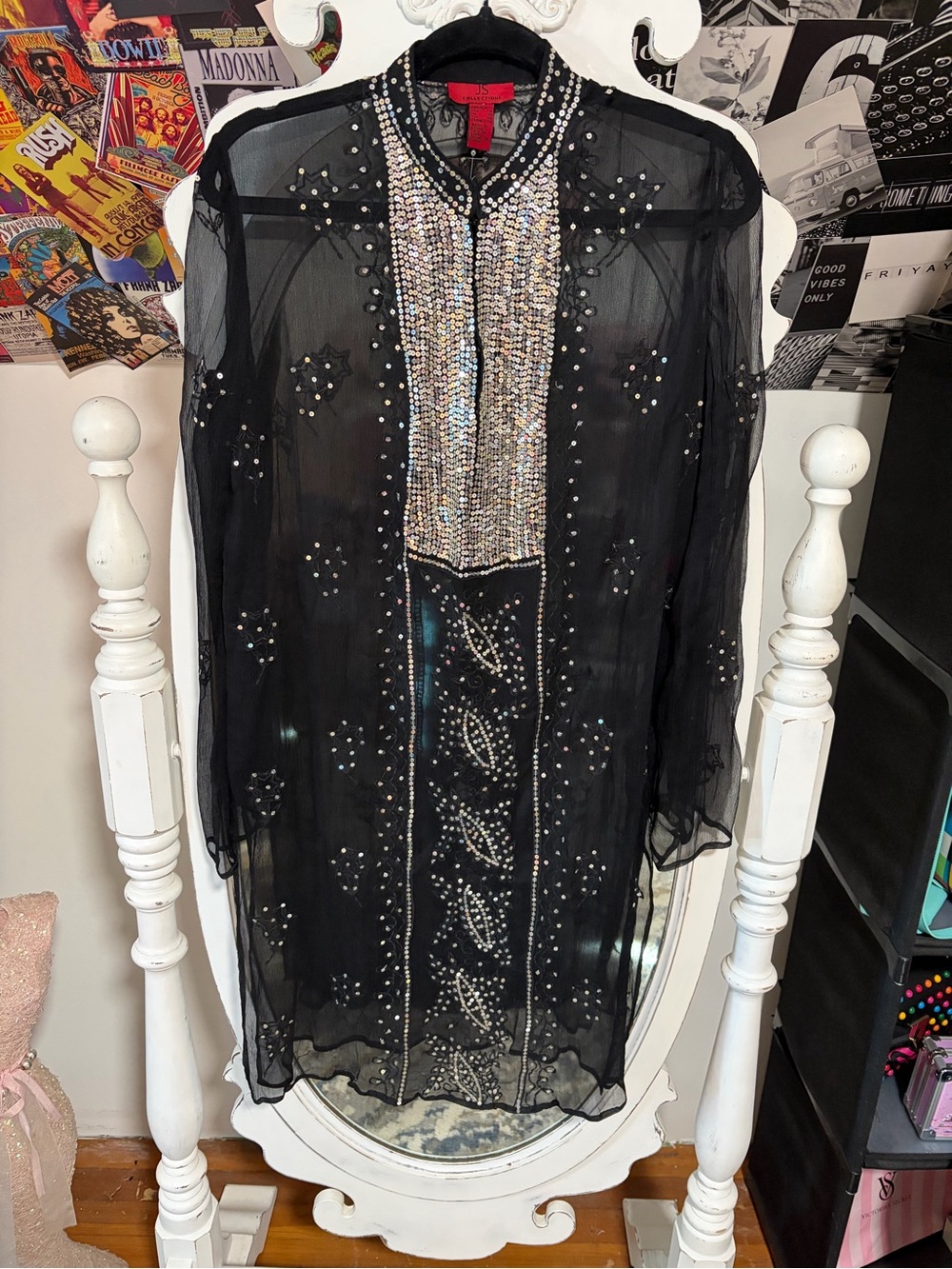 JS Collections Black Sheer Beaded Embellished Jacket
